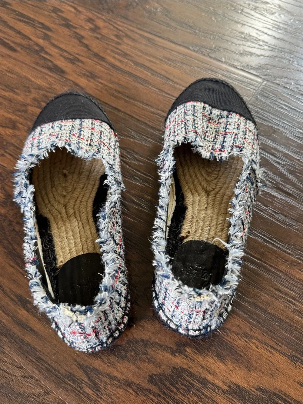 Castaner Multicolor Tweed Espadrille Flats with Black Cap Toe